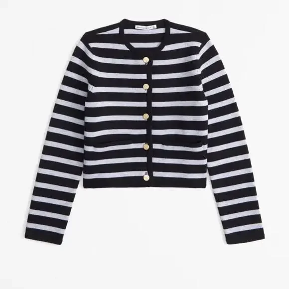 NWT Abercrombie & Fitch LuxeLoft Crew Sweater Jacket Black & Gold Women’s Large - Picture 2 of 11